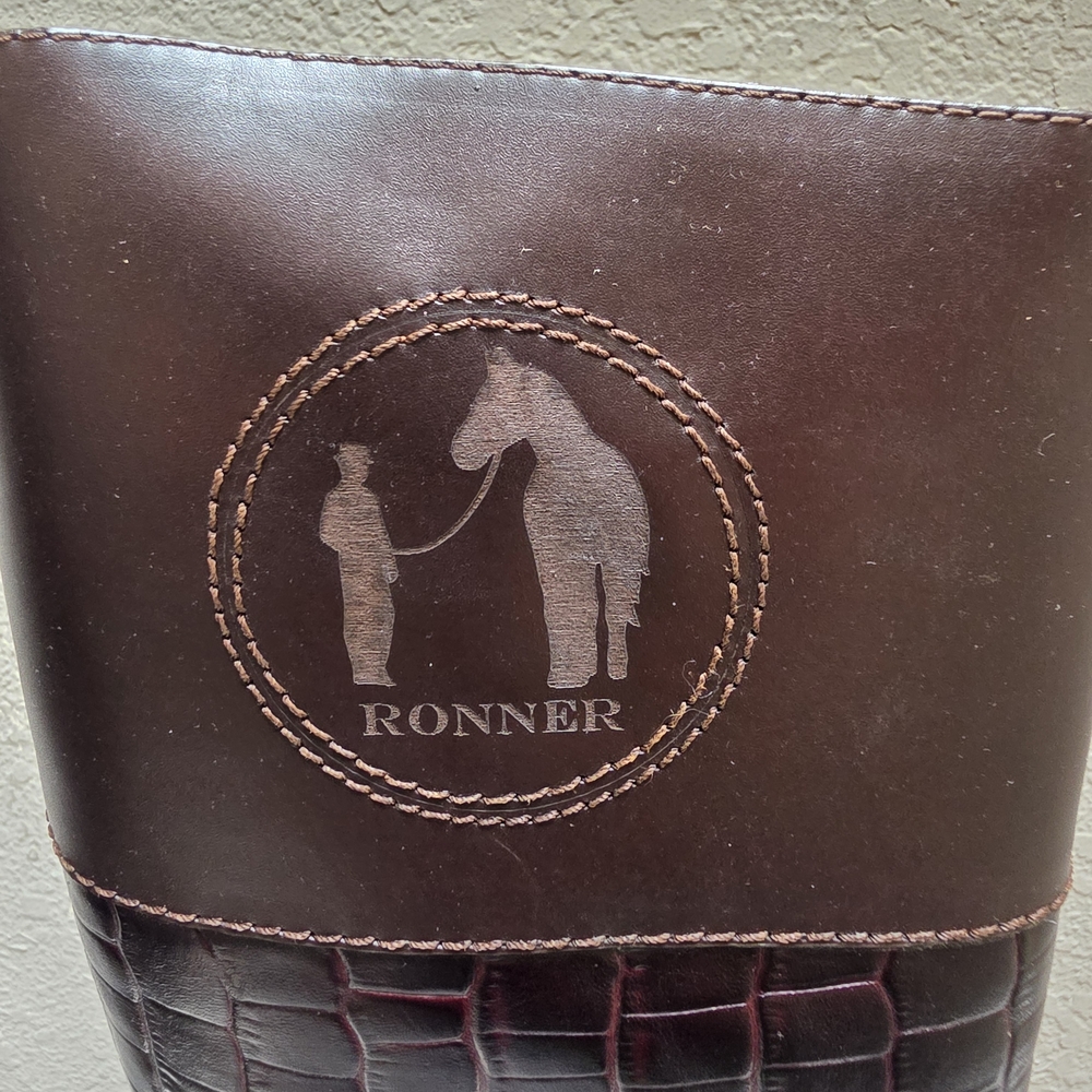 Croco-Embossed Over-the-Knee Riding Boot - Dark Brown - Picture 10 of 15